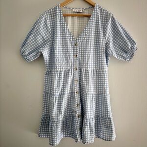 Milkmaid Button up mini smock dress in blue & white gingham women‎ 6 Cottagecore